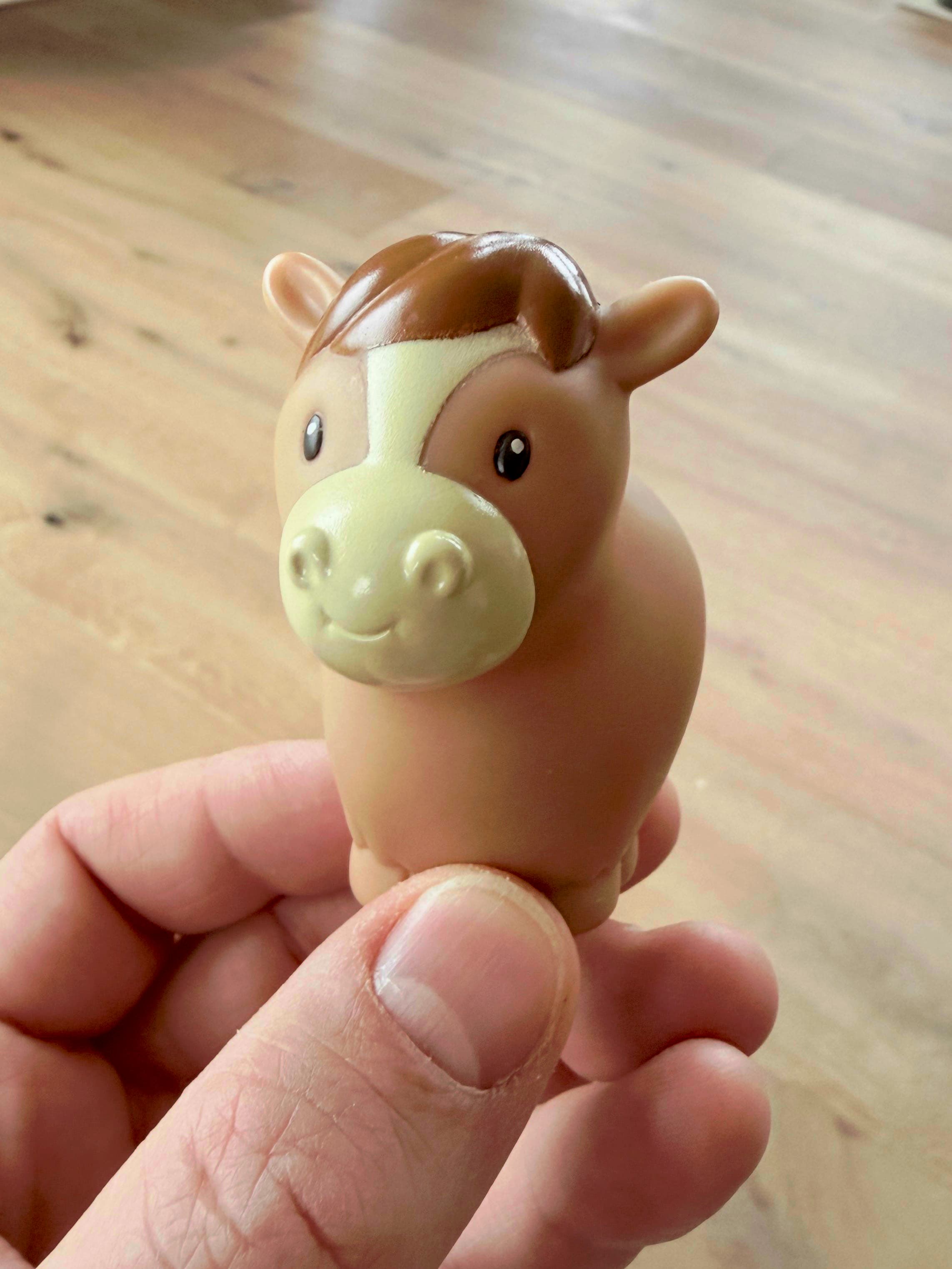 Handheld iPhone source frame — horse on a field